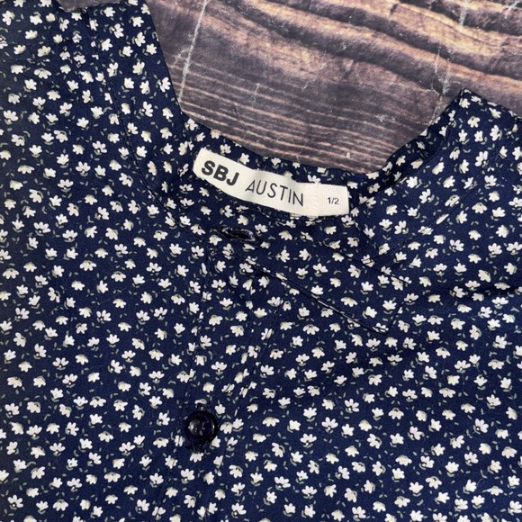 Tops - SBJ Austin Oversized Cotton Shirt Size 1/2 Button Boxy Lagenlook Navy Floral